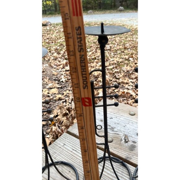 Set Of 3 Vintage Trumpet-Shaped Black Metal Pilar Candle Holders - Picture 10 of 13